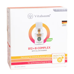 B12 + B-Complex - Cure - with all 8 essential  B-Vitamins - Monthly supply - pack of 30 vials - 10ml - Vitabaum®