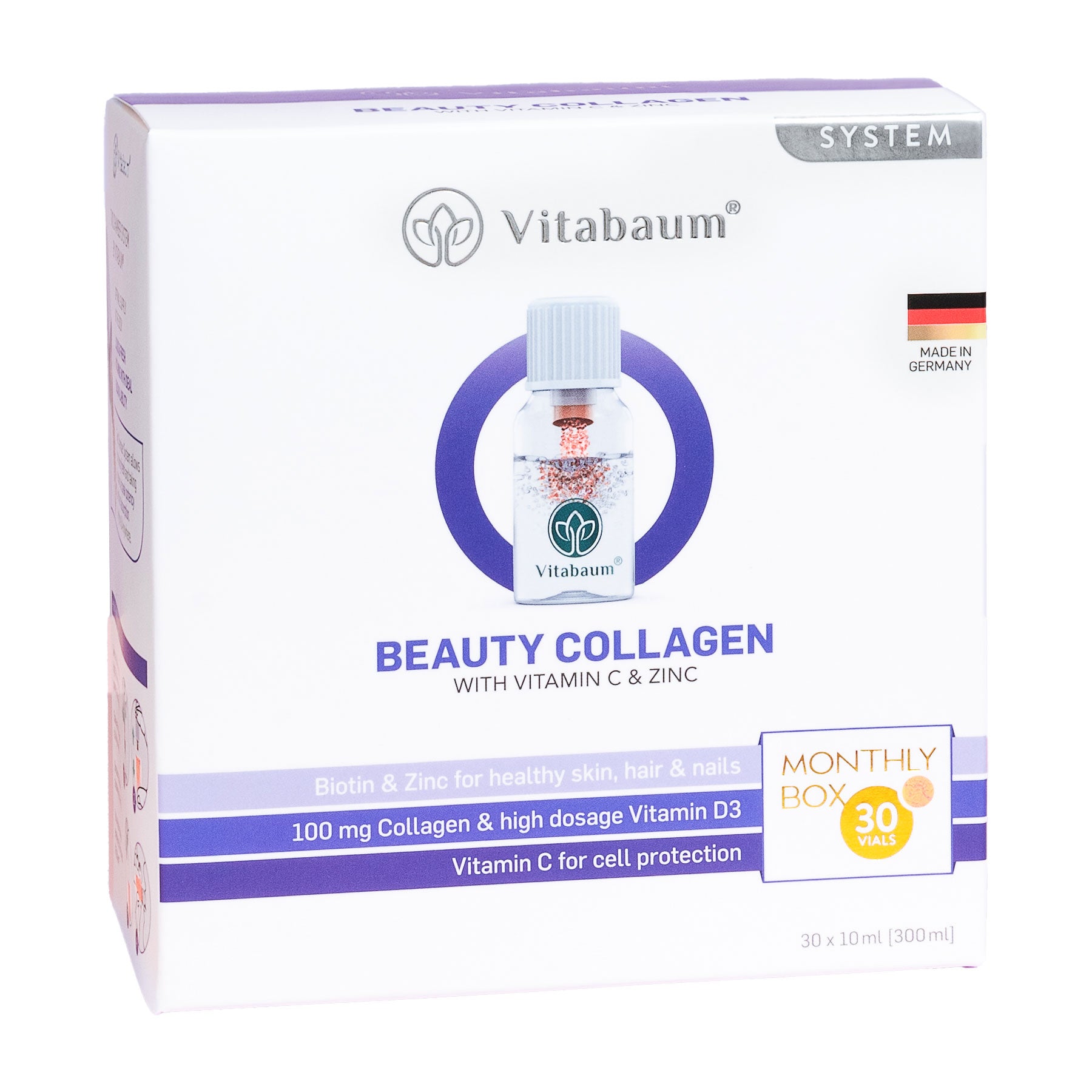 Beauty Collagen Plus with Vitamin C & Zinc - Monthly supply - pack of 30 vials - 10ml - Vitabaum®