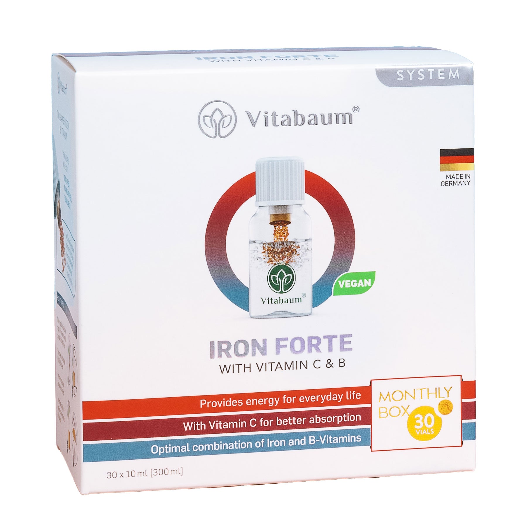 Iron Forte - with Vitamin C & B - Monthly supply - pack of 30 vials - 10ml - Vitabaum®