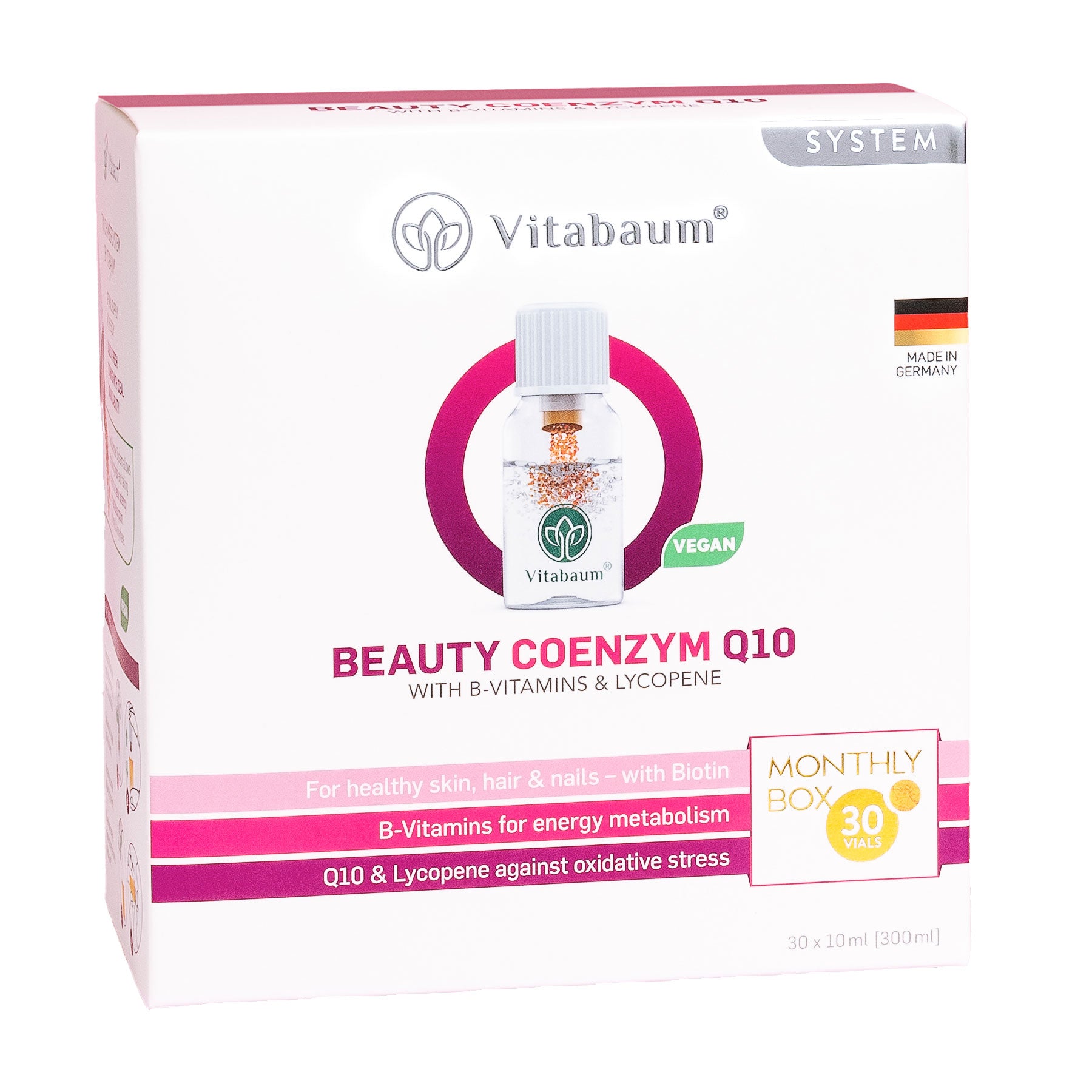 Coenzyme Q10 with 5 B-Vitamins & Lycopene - Monthly supply - pack of 30 vials - 10ml - Vitabaum®